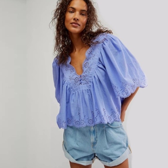 Free People Tops - Free People Costa Eyelet Top Periwinkle Blue Size XS Oversized